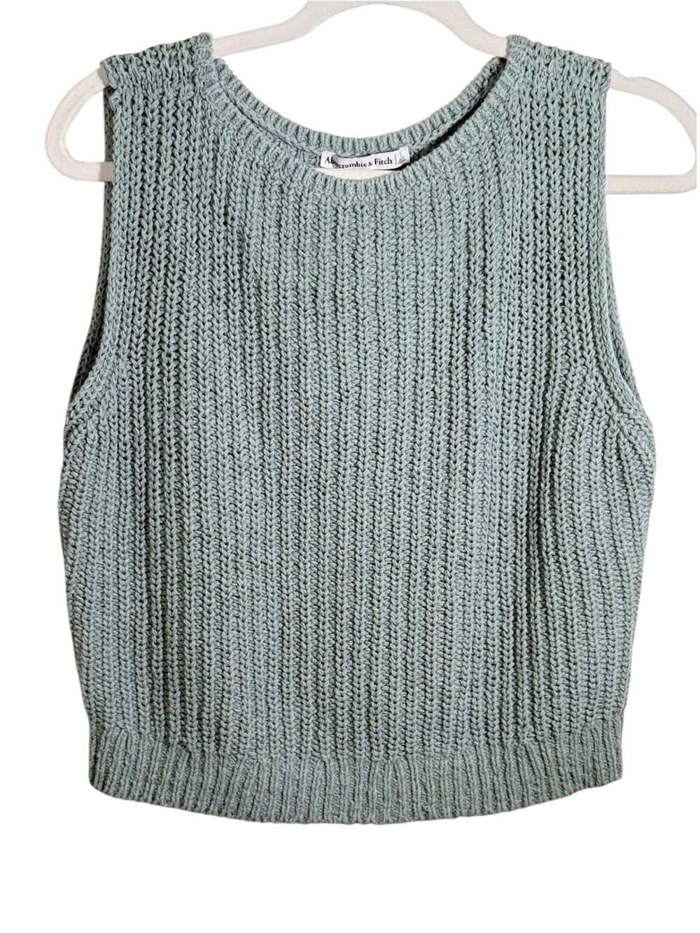 Abercrombie & Fitch Cotton Blend Knit Cropped Tank Sage Green Small